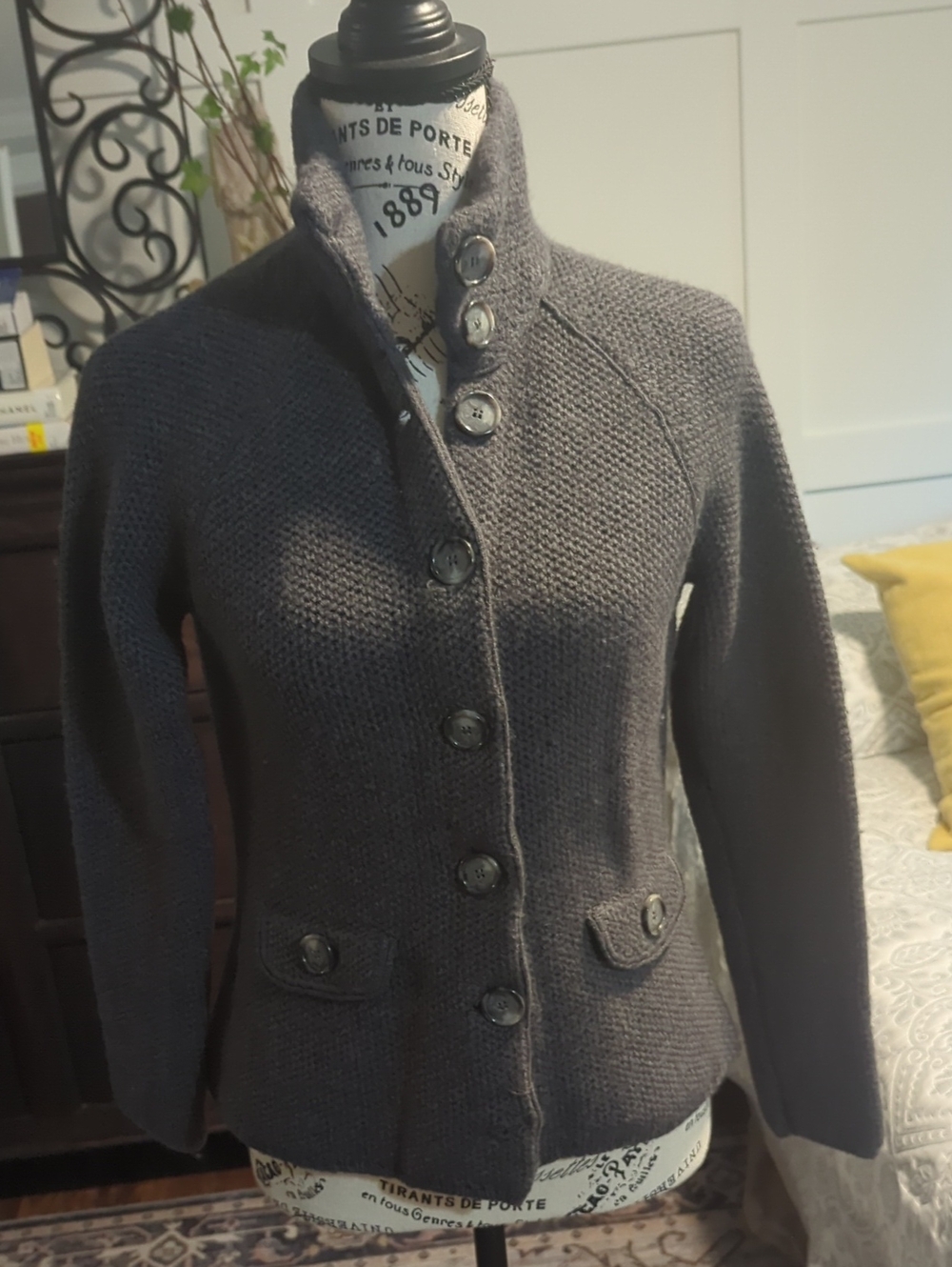 Ann Taylor Charcoal Button-Front Knit Cardigan